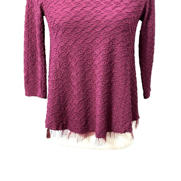 Anthropologie Postmark Blouse Fringe Detail Boho Chic 3/4 Sleeves Burgundy W XS - Picture 3 of 8